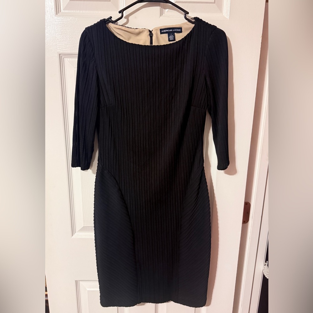 American Living Black Sheath Dress 3/4 Sleeve Crew Neck